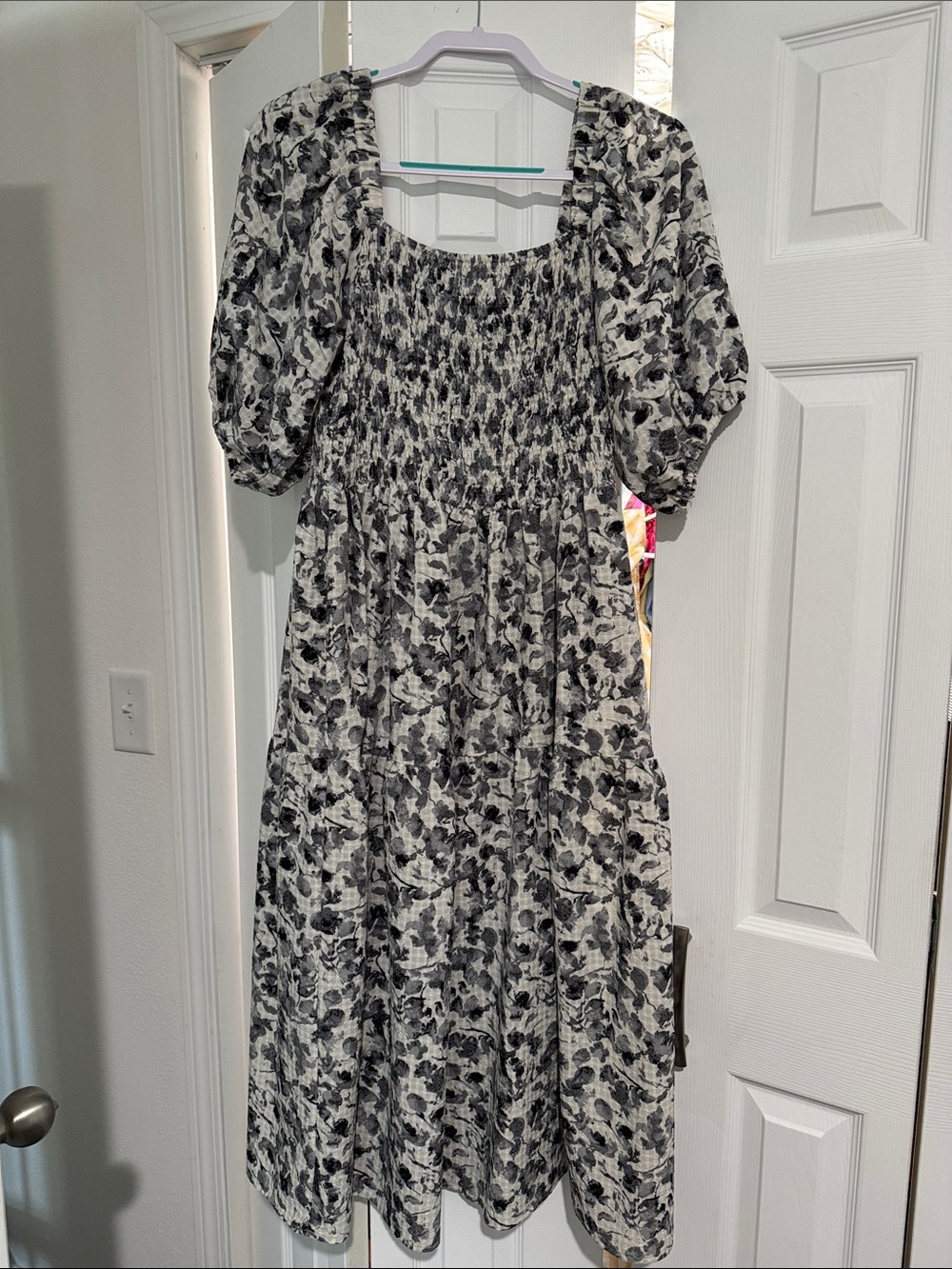 ODDY Black & White Floral Smocked Midi Dress